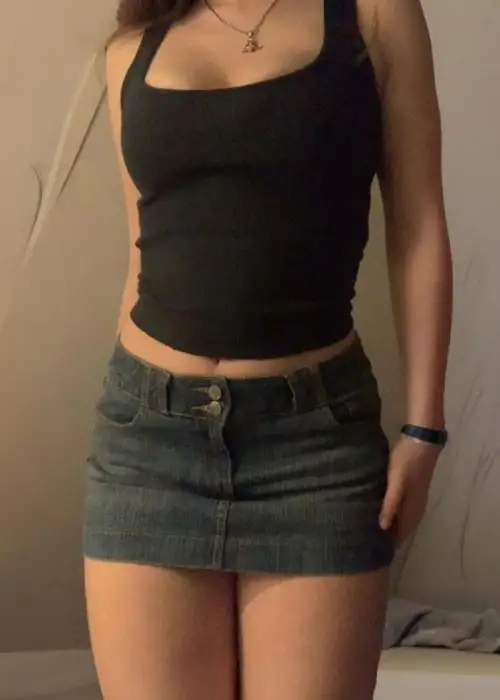 Lacivert Mini Tek Düğmeli Kot Etek