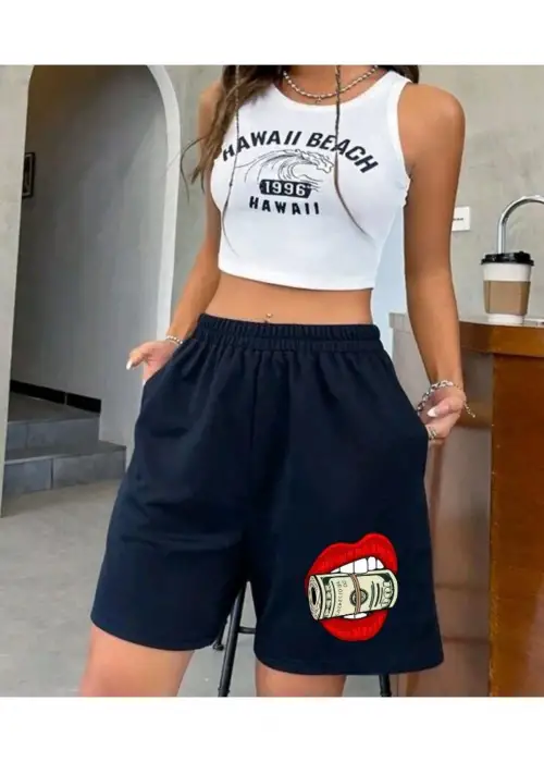 Lacivert Para Detaylı Şort