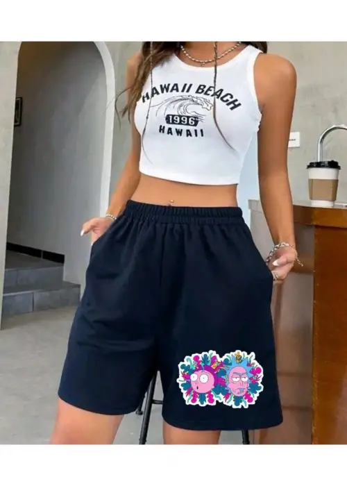 Lacivert Rick&Morty Detaylı Şort