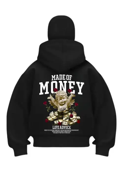 Made Of Money Baskılı Siyah Samuray Kar Maske Sweatshirt Hırka