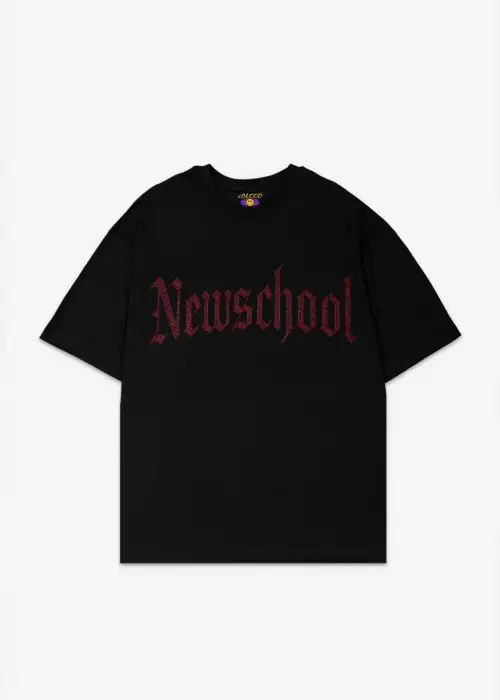 NewSchool Kırmızı Taş Baskılı Oversize Unisex T-shirt