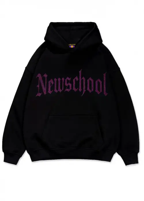 NewSchool Pembe Taş Baskılı Oversize Unisex Kapüşonlu Sweatshirt