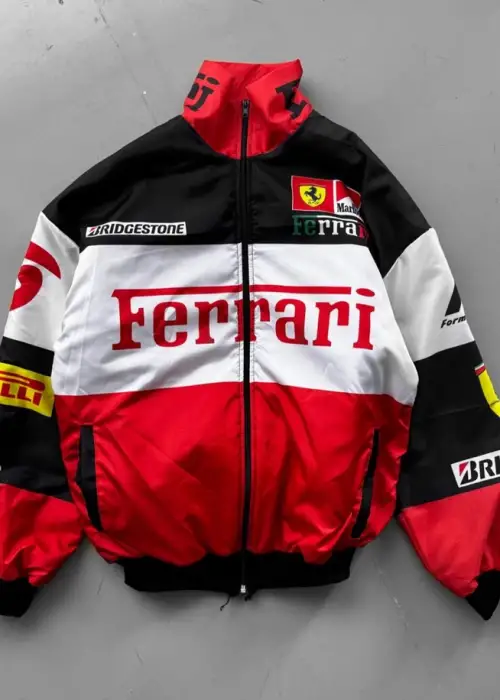 Parçalı Ferrari F1 Retro Paraşüt Bomber Ceket