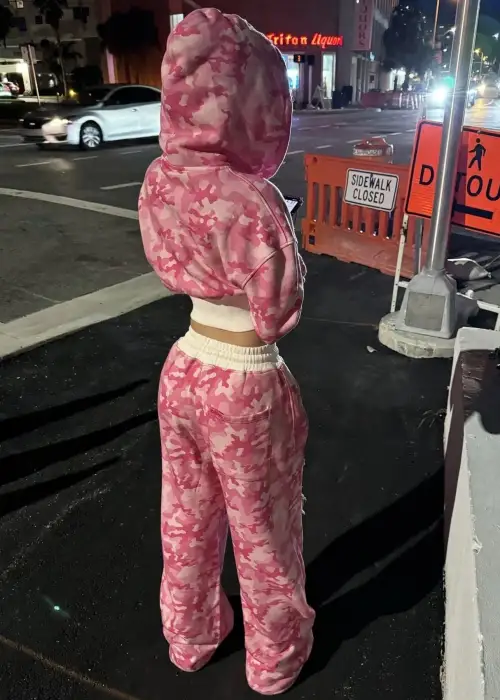 Pembe Restock Kamuflaj Baggy Alt Üst Eşofman Takımı ( 3 İplik Şardonlu)