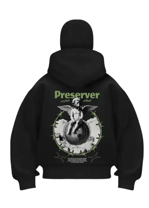 Preserver Angels Baskılı Siyah Samuray Kar Maske Sweatshirt Hırka