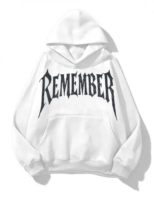 Remember Beyaz Taş Baskılı Oversize Unisex Kapüşonlu Sweat