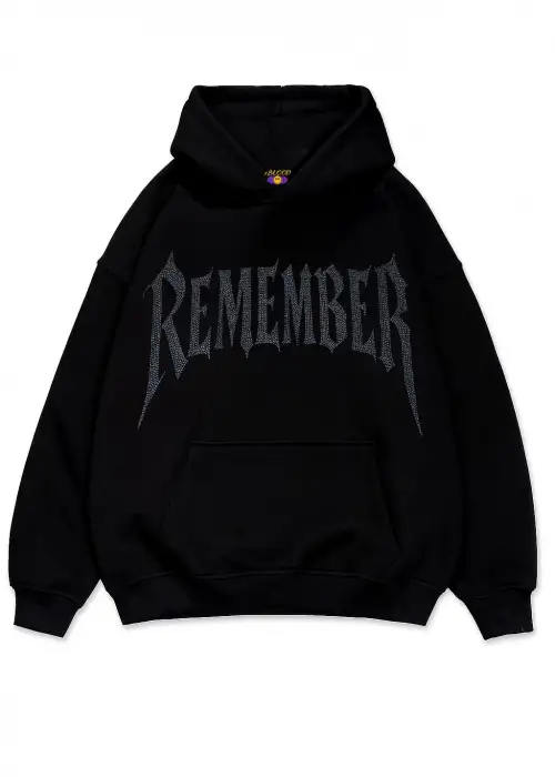 Remember Beyaz Taş Baskılı Oversize Unisex Kapüşonlu Sweatshirt