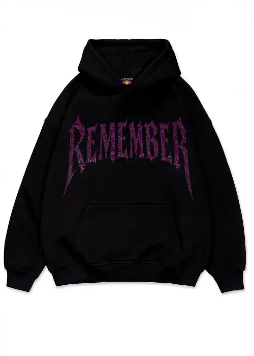 Remember Pembe Taş Baskılı Oversize Unisex Kapüşonlu Sweatshirt
