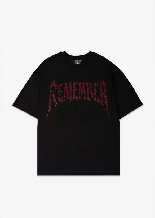 Remember Kırmızı Taş Baskılı Oversize Unisex T-shirt