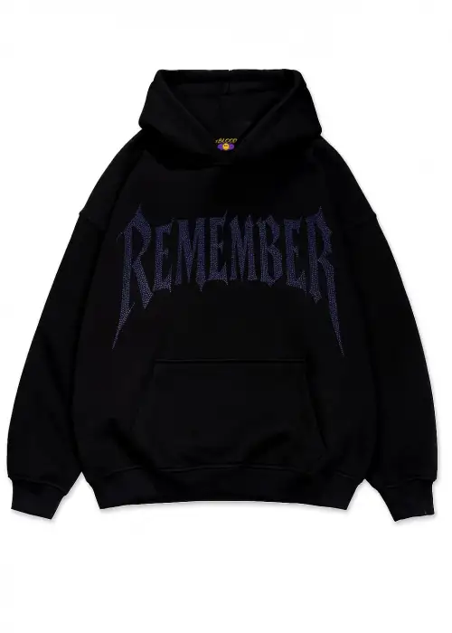 Remember Mavi Taş Baskılı Oversize Unisex Kapüşonlu Sweatshirt