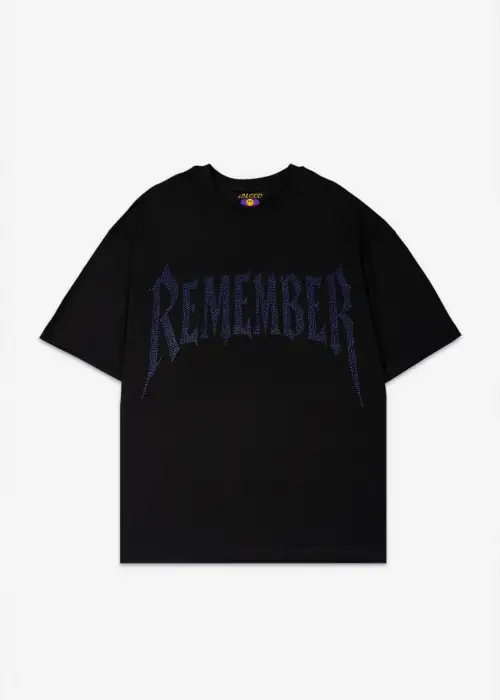 Remember Mavi Taş Baskılı Oversize Unisex T-shirt