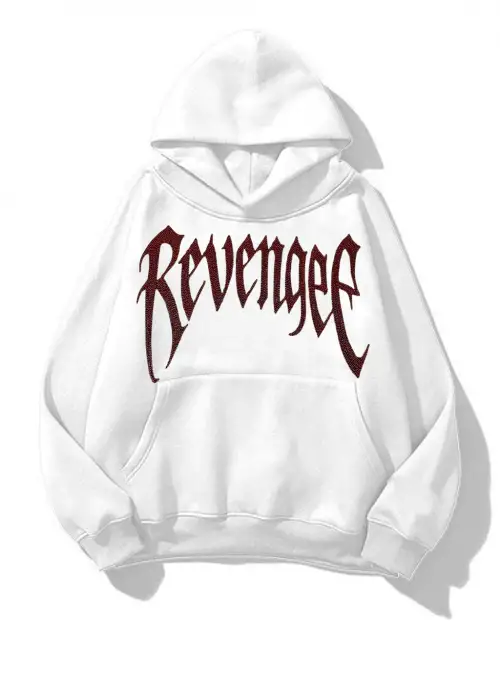 Revenge Kırmızı Taş Baskılı Oversize Unisex Kapüşonlu Sweat