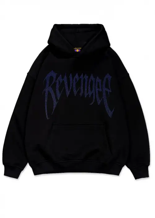 Revenge Mavi Taş Baskılı Oversize Unisex Kapüşonlu Sweatshirt