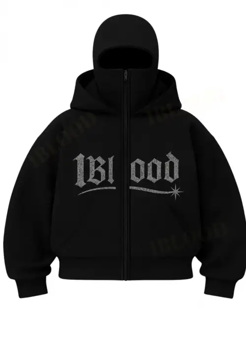 Siyah 1BLOOD Beyaz Taş Baskılı Kar Maskeli Unisex Sweatshirt Hırka