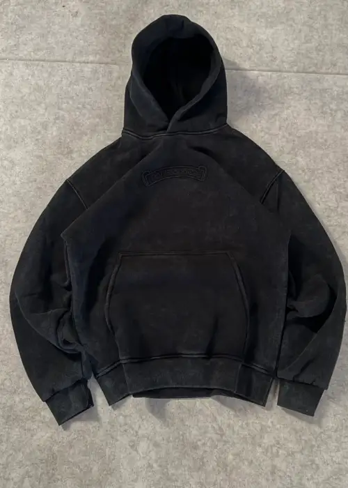 Siyah Acid Wash Aplike Nakışlı Oversize Premium Sweatshirt