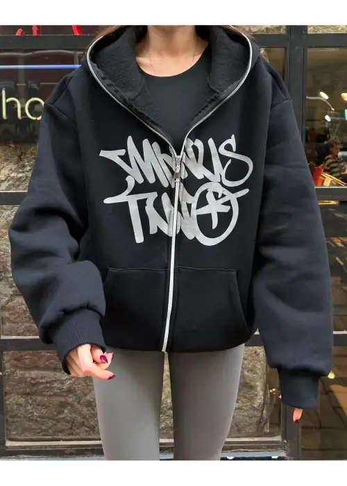 Minus Hırka Two Detail Fermuarlı Unisex Oversize Ful Zip Hırka