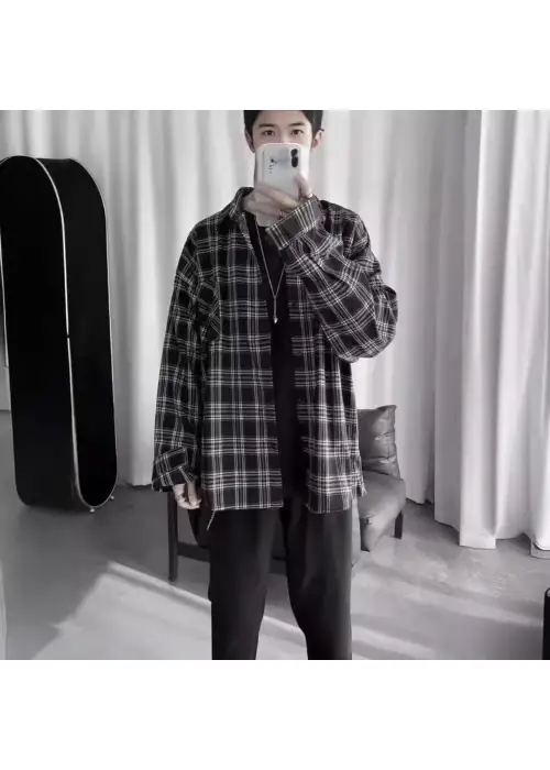 Siyah Çizgili Beyaz Oversize Kalıp Oduncu Gömlek