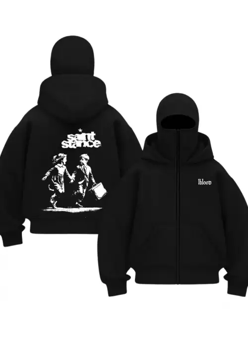 Siyah Dark Urban Saints Baskılı Kar Maskeli Unisex Sweatshirt Hırka