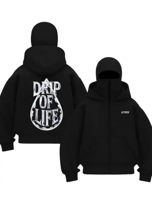 Siyah Drıp Of Life Baskılı Kar Maskeli Unisex Sweatshirt Hırka