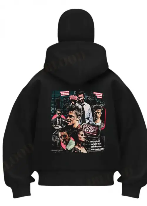 Siyah Fıght Club Baskılı Kar Maskeli Unisex Sweatshirt Hırka