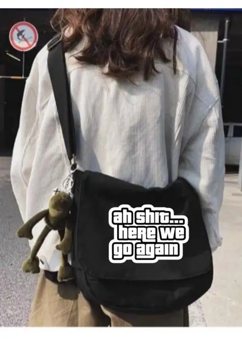 Siyah GTA Ah Shit Here We Go Again Baskılı Unisex Askılı Postacı Çanta