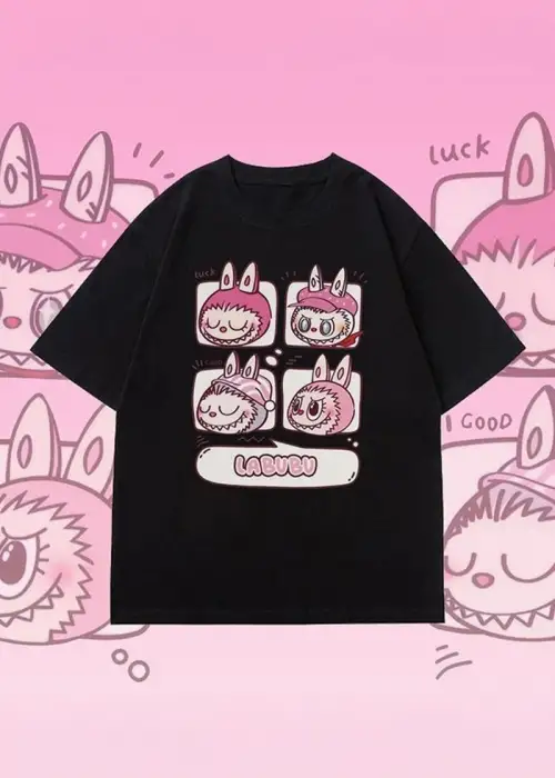 Siyah Labubu Chat Collage Unisex T-shirt