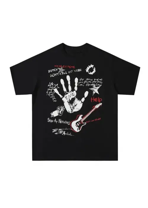 Siyah Made Extreme Guitar Unisex Kısa Kollu Tshirt