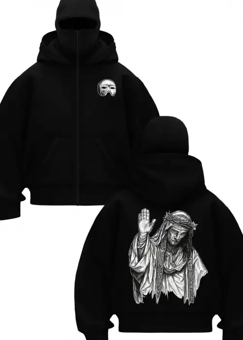 Siyah Maskeli Unisex King Baldwin Kapüşonlu Hırka