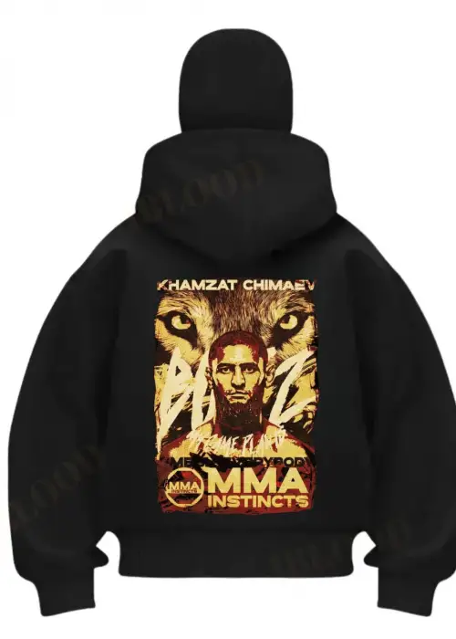 Siyah MMA Borz Khamzat Baskılı Kar Maskeli Unisex Sweatshirt Hırka