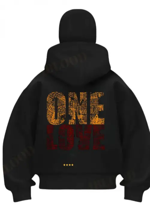 Siyah OneLove Baskılı Kar Maskeli Unisex Sweatshirt Hırka