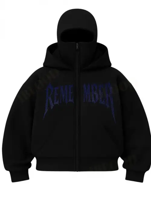 Siyah Remember Taş Baskılı Kar Maskeli Unisex Sweatshirt Hırka