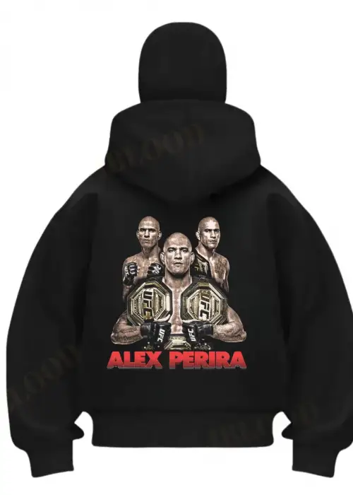 Siyah Ufc Alex Perıra Baskılı Kar Maskeli Unisex Sweatshirt Hırka