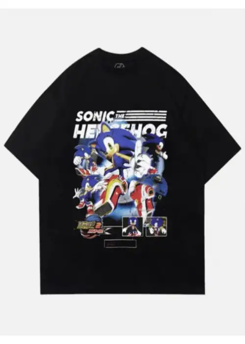 Siyah Unisex Sonic The Hedgehogs T-Shirt