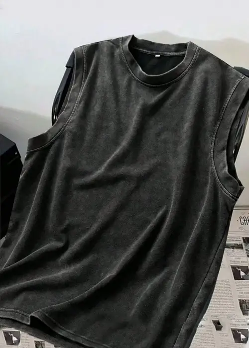 Siyah Yıkamalı Harajuku Kolsuz Unisex Kolsuz T-shirt