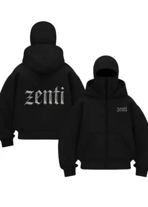 Siyah ZENTİ Baskılı Kar Maskeli Unisex Sweatshirt Hırka