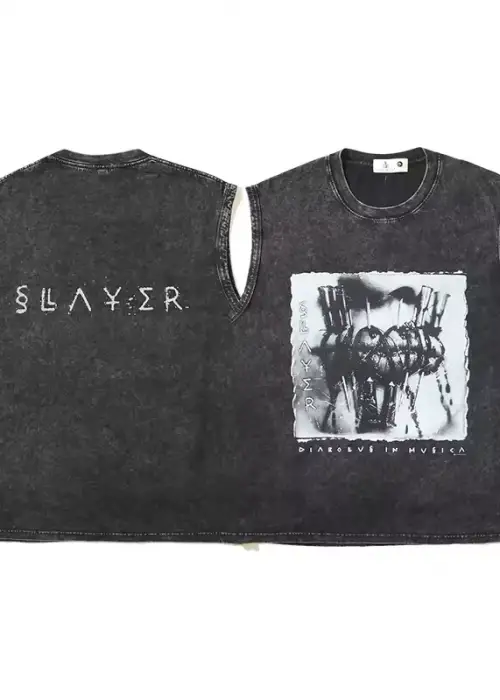 Slayer Baskılı Vintage Unisex Oversize Yıkamalı Atlet