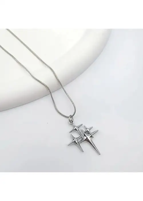3lü yıldız Silver Zincirli Kolye
