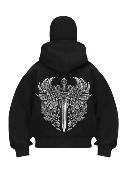 Sword Legend Baskılı Siyah Samuray Kar Maske Sweatshirt Hırka