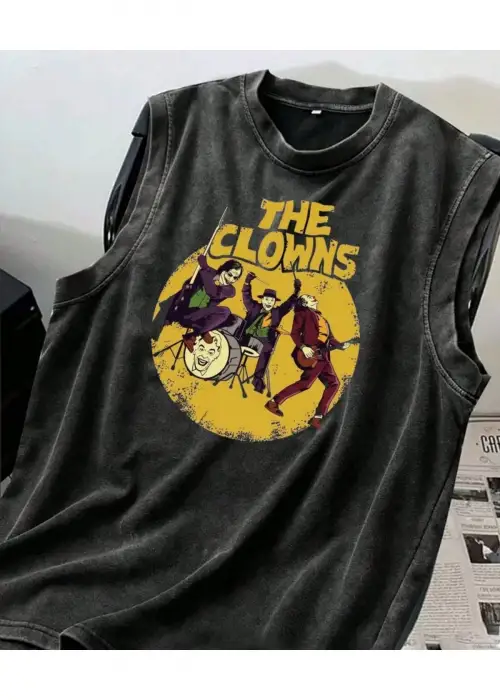 The Clowns Atlet Bisiklet Yaka Yıkamalı Vintage Unisex Oversize T-Shirt