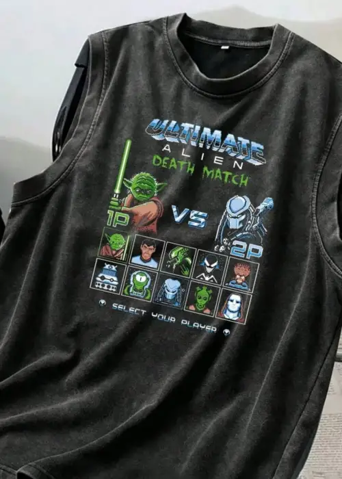 Ultimate Alien Deatch Match Atlet Bisiklet Yaka Yıkamalı Vintage Unisex Oversize