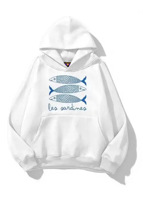 Unisex Les Sardines Sweatshirt Beyaz