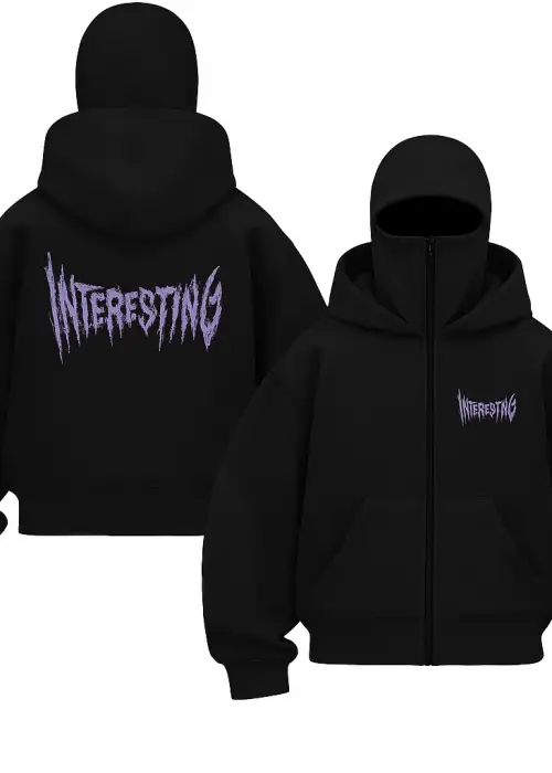 Unisex Oversize Siyah Interesting Baskılı Maskeli Hoodie