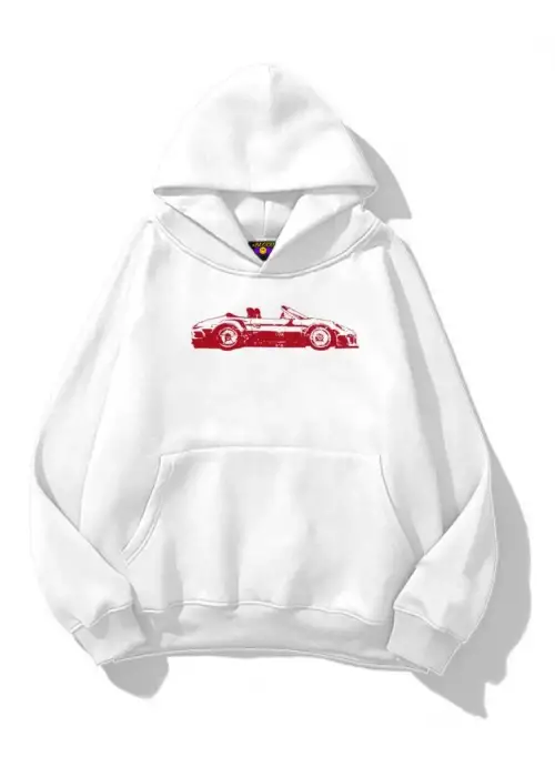 Unisex Red Cabrio Sweatshirt Beyaz
