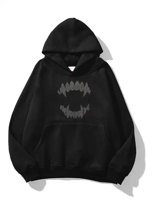 Unisex Teeth Taş Baskılı Sweatshirt Siyah