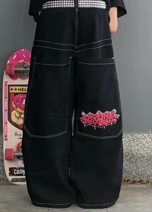 Vintage Graffiti Desenli Retro Baggy Unisex Jean