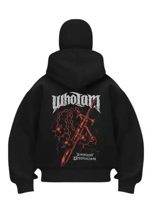 Who Iam Baskılı Siyah Samuray Kar Maske Sweatshirt Hırka