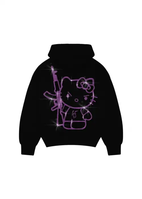 Kitty Rhinestone Taşlı Hoodie Sweatshirt