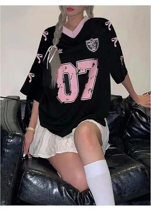 SiyahKurdele Baskılı Oversize T-Shirt