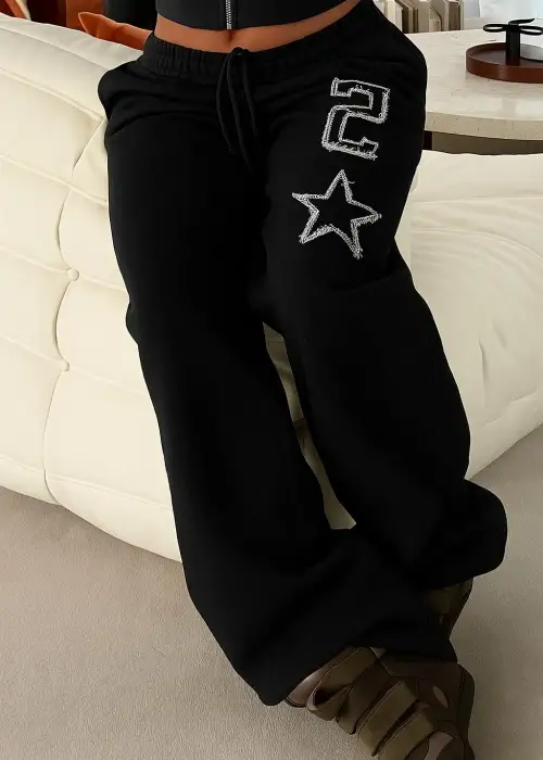 Y2k Siyah 5 Star Detaylı Baggy Eşofman Takımı