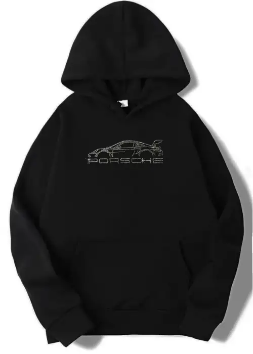 Y2K Unisex Oversize Taşlı Porsche Hoodie Sweatshirt